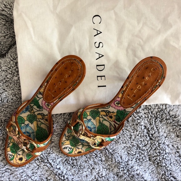 Casadei Shoes - Casadei Floral Heels Gold Buckle Italian Pumps